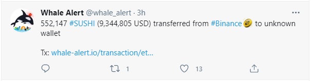 transferred from #Binance to unknown wallet