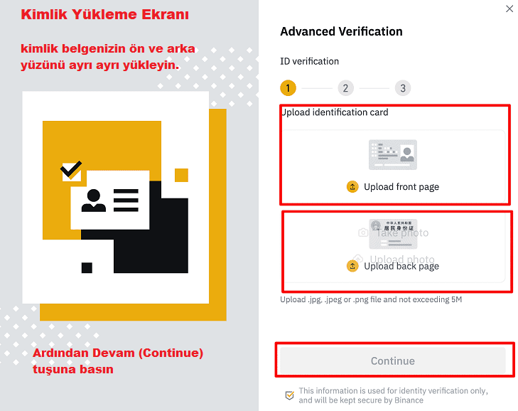 Binance Kimlik Ön ve Arka Yüz Yükleme Ekranı