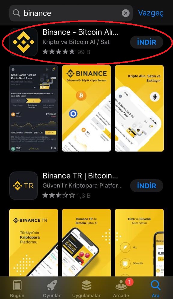 Binance AppStore (Iphone / IOS)