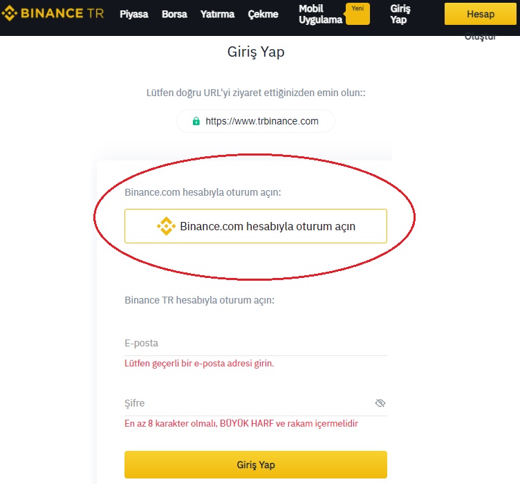 binance hesabiyla oturum