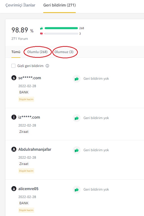 binance p2p geribildirim