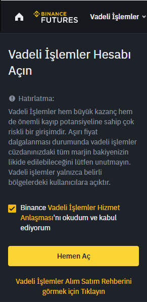 Binance TR Vadeli İşlemler Hesabı